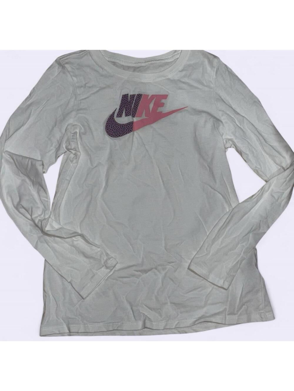 Nike Girls Sportswear Futura Long Sleeve T-Shirt White Pink XL